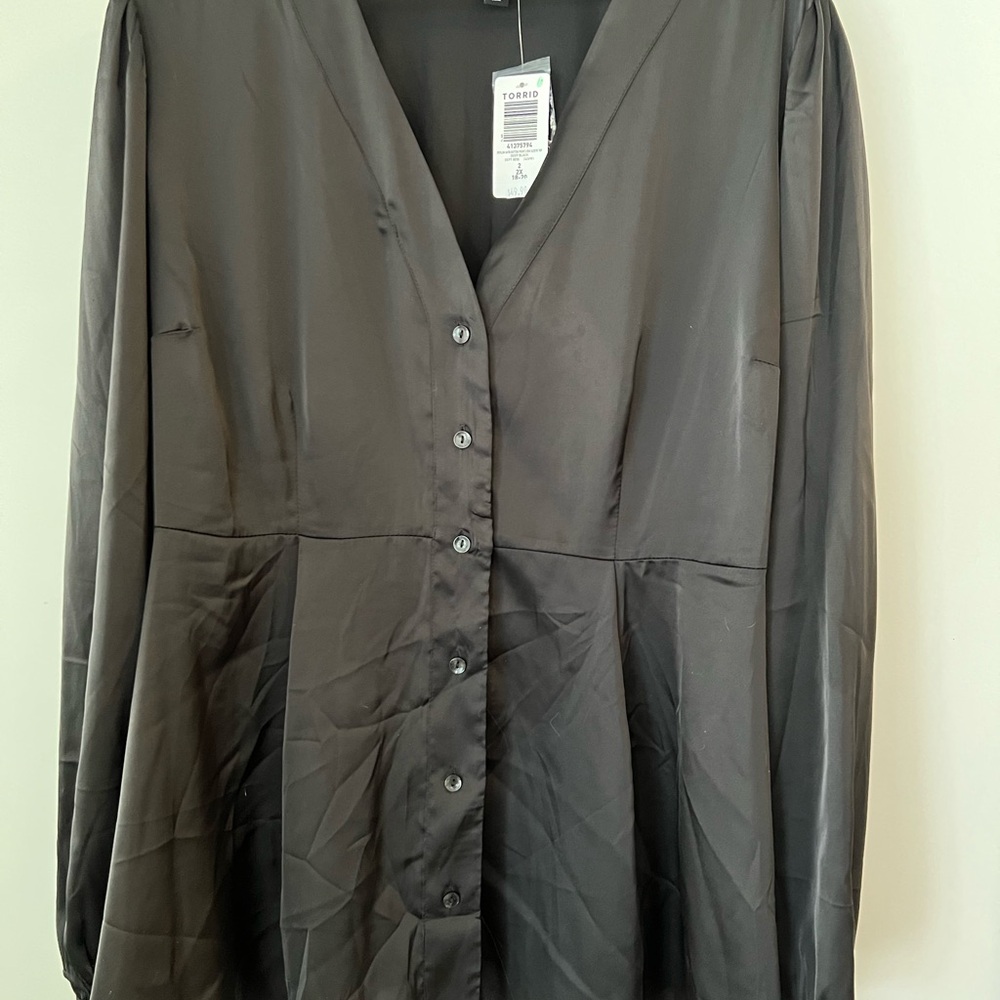 Torrid Black Satin Button-Up Blouse